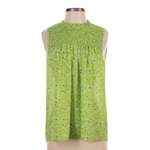NWT RACHEL ZOE Chartreuse Floral Print Smocked Sleeveless Blouse - Picture 4 of 13